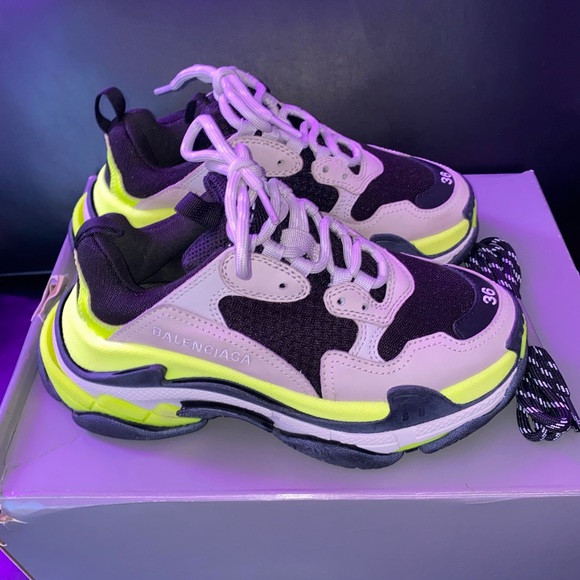 Balenciaga Triple S Trainer Grey and Neon Yellow Size 36 - Picture 4 of 5